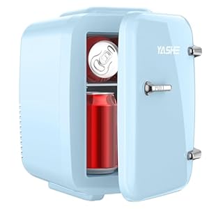 YASHE Mini Kühlschrank, 4 Liter Mini-Kühlschränke für Kosmetik, Getränke, 220V AC/ 12V DC Thermoelektrische Kühlung und Erwärmung, Kleiner Kühlschrank für Schlafzimmer, Büro, Wohnheim, Auto (Blau)
