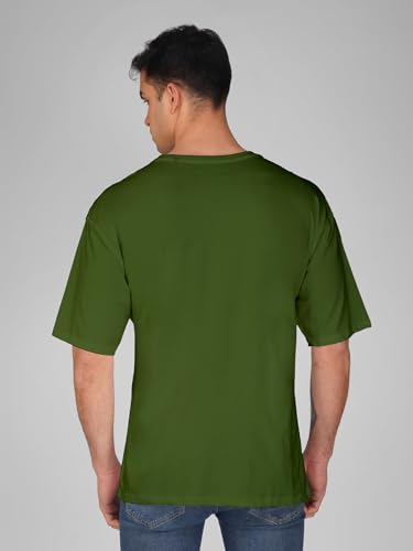 Image of crazymonk Oversized Baggy Fit Drop Shoulder Half Sleeves Round Neck Solid Pure Cotton T-Shirt for Men