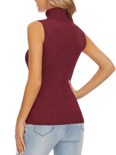 Image of Sleeveless Turtlenecks Tops for Women Slim Fit Knit Sleeveless Vest | Lightweight Stretchy Turtleneck Sweater Women Business Casual Wear