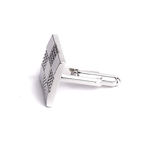 KnBoB Mancuernillas para Hombre Patrón de Rejilla Plateadas miniatura 3
