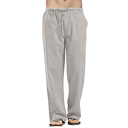 Pantalones de Hombre Men's Cotton Linen Pants Drawstring Lightweight Loose Beach Yoga Pants with Pockets Plus Size Pants