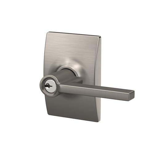 Image of SCHLAGE Latitude Keyed Entry Door Handle, Reversible, Satin Nickel | Keyed entry lever door handle with turn-button lock, Easy to install, Certified security & durability, Universal fit, 2 keys