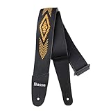 Correia Basso para Violão, Guitarra e Baixo – Premium Folk Country Bordada Ajustável em Sintético 5 cm Artesanal Sertanejo (PRETO)