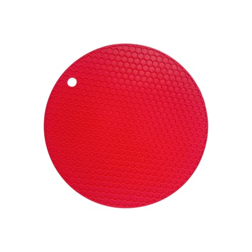 Image of Silicone Trivet Mats,Heat Resistant Pot Holders, Multipurpose Non-Slip Hot Pads for Kitchen Potholders, Hot Dishers, Jar Opener, Spoon Holder, Food Grade Silicone(red Size Round 7''x7'')