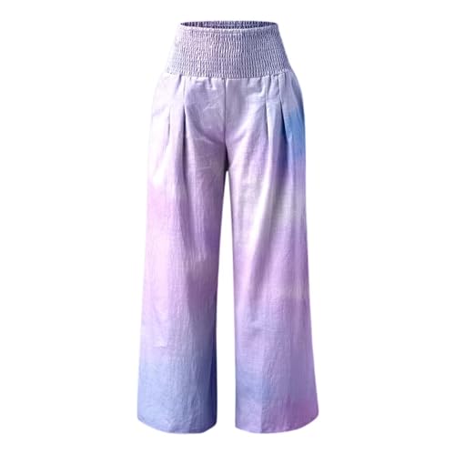 Pantalon imprimé taille haute élastique coupe ample fluide avec poches