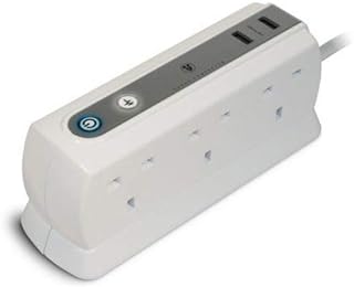 Masterplug SRGDU61PW2-MP Heavy Duty Six Socket Surge Protected Extension Lead with 2 USB Ports, 1 Metre, White