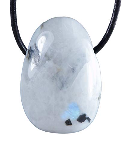 Preisvergleich Produktbild Lebensquelle Plus Regenbogen Mondstein Tropfenanhänger Trommelstein gebohrt mit Lederband