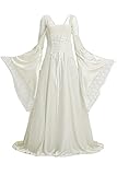 Guaiyumo Womens Renaissance Costume Lace Up Medieval Wedding Dress Cold Shoulder Irish Dress White