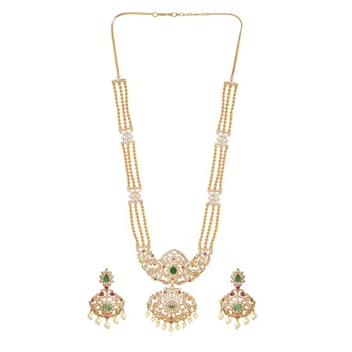 Rubans Regal Gold Tone Temple Necklace Set with Green, Pink & White Stones by For Women (B0D6RX8V32) Amazon Price History, Amazon Price Tracker