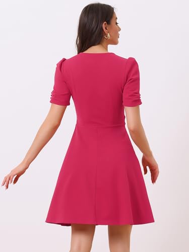 Image of Allegra K Formal Work Dress for Women's Puffy Sleeve A-Line V Neck Office Dresses