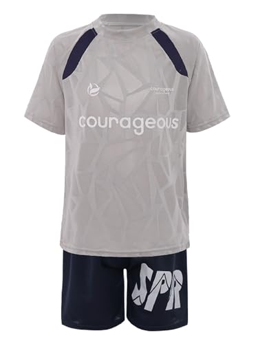 Kids Boys Athletic Short Sets 2 Piece Short Sleeve T-shirt And Print Shorts For Sport Workout Gray 11-12 Years3