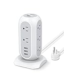 TESSAN Surge Protector Power Strip Tower with 11 Widely Spaced Outlets 3 USB Ports, Extension Cord 6 Feet, Multi Plug Outlets Desktop Charging Station, Flat Plug, 1050 Joules, Office Desk Accessories