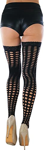Image of ToBeInStyle Women's Sexy Nylon Versatile Fine Fishnet Thigh High Stockings w /Opaque Band