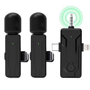 Mini Microphone for iPhone, Android, Camera, iPad, PC, 3 in 1 Professional Wireless Lavalier Microphone with Intelligent Noise Reduction for Video Recording, Vlog, TikTok,Live Stream （2 Pcs）