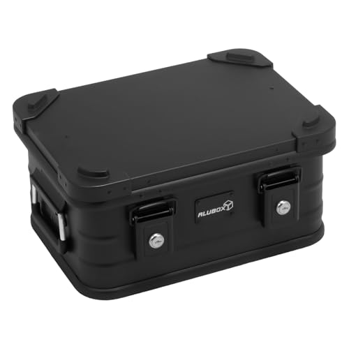 Alubox Alukiste abschließbar E18-BLACK - Premium Aluminium Lagerbox 18 Liter - Deckel mit Aluminium Druckguss Stapelecken und Gummidichtung - inklusive...