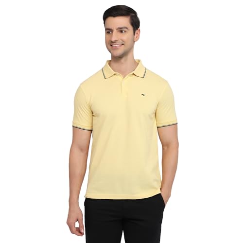 Image of Park Avenue Men Slim Fit Solid Pattern Cotton Polyester Blend Half Sleeve Polo Neck Casual T-Shirt