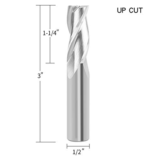 Eanosic Upcut Spiral Router Bit 3-Flute With 1/2” Shank, 1/2” Cutting Diameter, 1-1/4” Cutting Length, Carbide Cnc Router Bits End Mill For Wood Mortises Carving Engraving (3 Inch Total Length) #TOP2