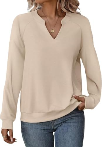Cuptacc Pullover Damen Herbst Sweatshirt Elegant Langarmshirt Oberteile | Pullover Für Damen Herbst,Elegant Oberteile,Dünne Pulli,V-Ausschnitt,Lässig,Langarm,Oversize,Damenkleidung