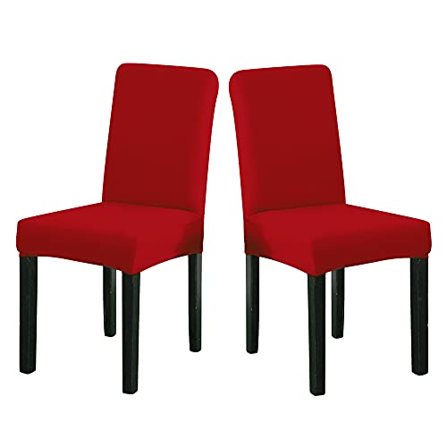 MILEEO Housses de Chaise 2 pièces, Housse de Chaise de Salle à Manger, Housse de Protection de siège de Chaise Universelle Amovible à Haute élasticité pour la Cuisine d'hôtel (Gros Rouge, 2 pièces) Cover