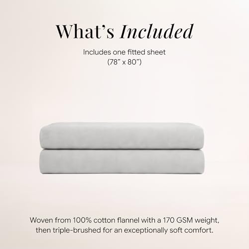 Image of Tribeca Living King Flannel Fitted Sheet 170 GSM Brushed Cotton - Extra Deep Pocket Fits Mattresses up to 24 Inches - Warm and Cozy for Cold Nights in Silver Grey