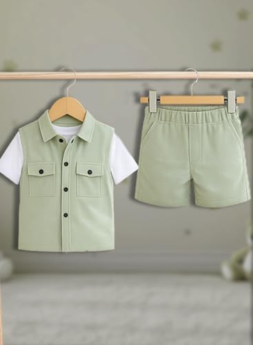 Image of 3BROS Kids Cotton Shirt Shorts Set for Boys Kids Clothing /Boys Clothing Set (Party /Festive) Wear