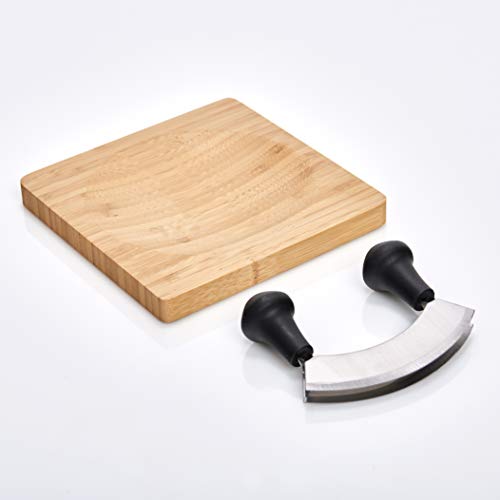 Foto von Zeller 25295 Kräuterbrett mit Wiegemesser, Bambus, ca. 20 x 20 x 2 cm, Kräuterschneidebrett, Schneidebrett