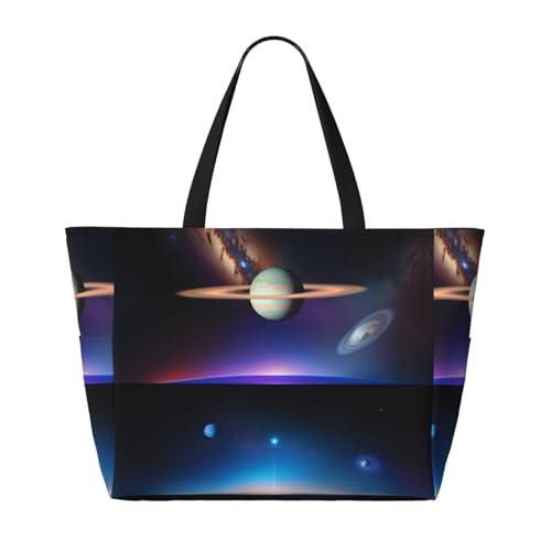 Large Capacity Beach Bag - print Waterproof Travel Bag Cosmic Saturn Multi-Pocket Tote for Vacation Gym Women2