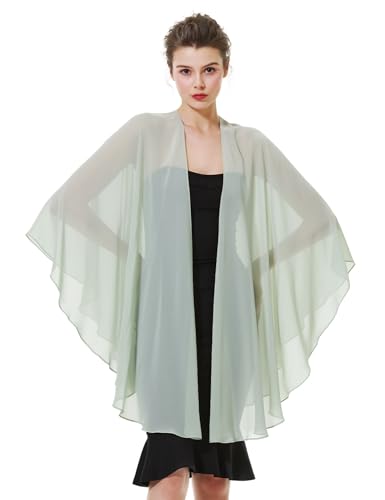 BEAUTELICATE Femme Étole Châle Elégant Foulard Boléro Cape en Mousseline de Soie Pour Robe de Soirée Mariage Mariée Cérémonie(Vert Sauge, Taille Unique)