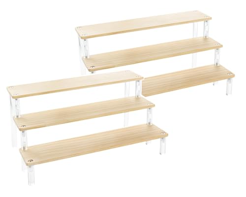 BYCY 2pcs Wooden Display Riser Stand,3 Tier Counter Shelf Spice