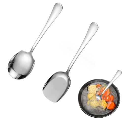 2Pcs Stainless Steel Cook Serving Spoon Set,Serving Spoons Large, Buffet Serving Spoon Long Handle Soup Spoons Cooking Spoon Kitchen Tool for Parties and Restaurant Banquet