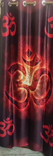 Image of 3D Digital Printed Heavy Fabric Om & Swastik Design Curtains for Pooja Room, Temple, Home, 4x9 feet, Set of 1 Pc