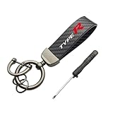 Porte clés en Cuir Et Fibre De Carbone pour Voiture pour Honda Civic Type R Porte Clés Fibre De Carbone avec Anneau en D Anti Perte Accessoires De Voiture,Black A