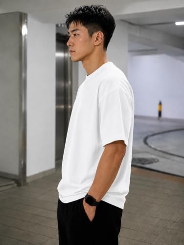 Image of Men's Printed Oversized T-Shirt | Baggy Fit Drop Shoulder Half Sleeve Round Neck | Premium Cotton Blend Graphic Printed Casual Streetwear T-Shirt for Men
