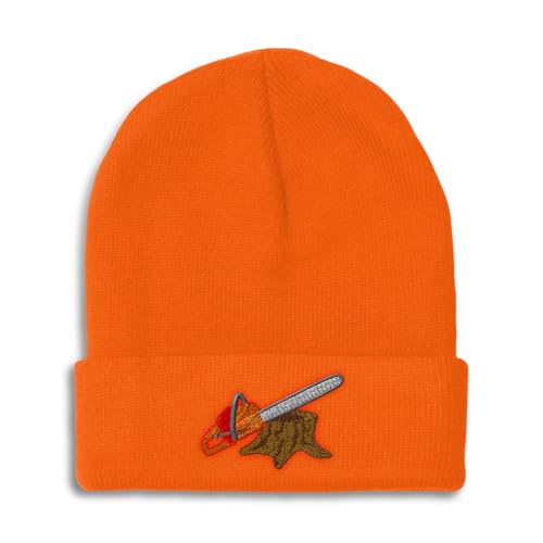 Speedy Pros Beanies for Men Lumberjack Logger Saw Embroidery Skull Cap Winter Hats for Women Acrylic One Size Orange Design Only