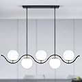 Yidelloc 42" Kitchen Island Lighting Dining Room Light Fixture 5-Light Black Gold Glass Globe Chandeliers Modern Pendant Light Fixtures for Living Room Dining