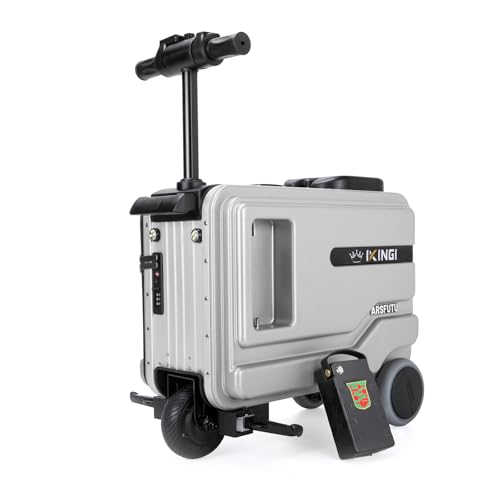 Electric Suitcase 20inch Rideable Luggage Boardable Luggage Carry On Luggage with Night Light, Cup Holder(Silver) - Main Image