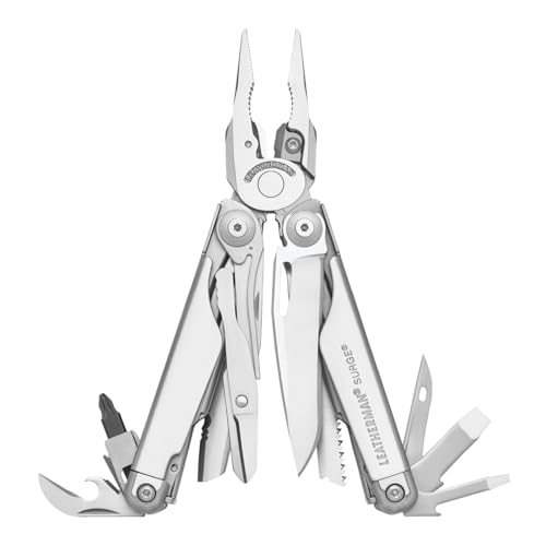 Leatherman Surge - Multiherramienta con 21 usos, incluyendo navajas de tamaño completo bloqueables, alicates regulares y de punta, corta alambres, fabricado en EE.UU, en acero inoxidable