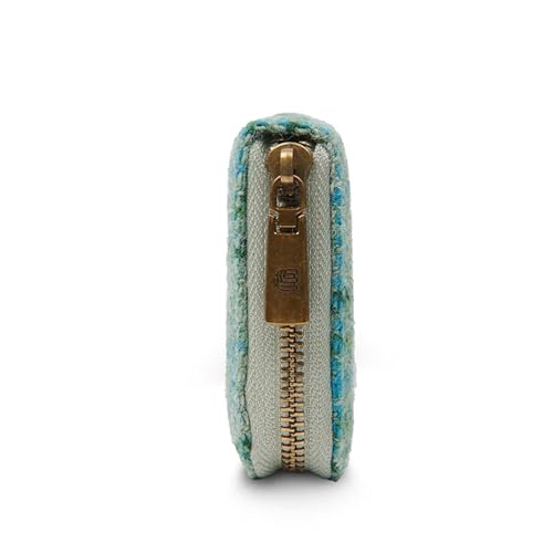 Image of Islander HarrisTweed & PU Leather women's long zip purse, Carry Cash & card, Scottish Style, Mint Tartan