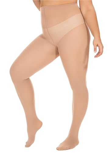 Image of DUCMODA Plus Size Tights for Women, Ultra Soft Solid Color Semi-Opaque Pantyhose, Nylon High Waist Stockings 1X 2X 3X 4X