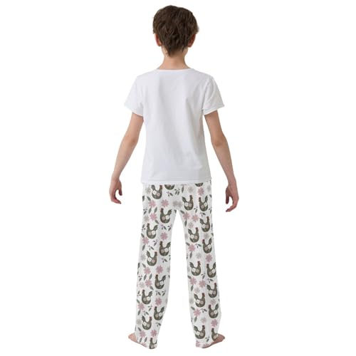 ZZXXB Cock with Flowers Boys Long Pants Soft Trousers Elastic Waist Kids Lounge Bottoms with Pockets S-XL3