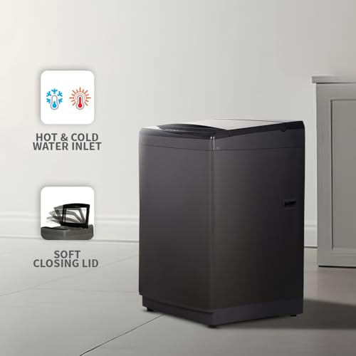 Image of SHARP 9 kg Fully Automatic Top Load Washing Machine with Toughened Glass I JAPAN QUALITY I Mid Black, Hot & Cold Water Dual Inlet, Soft Close, Add Laundry I 10 Wash Mode I SS Pulsator I ES-T90N-BK