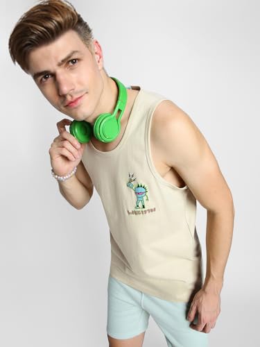 Image of Veirdo Pure Cotton Sleeveless Regular Fit Front Print Placement Scoop Neck Vest for Men & Boys