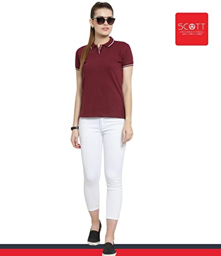 Image of Scott International Women's Regular Fit 100% Pure Organic Cotton Polo T-Shirt | Womens Polo Collar Neck T-Shirt | Cotton Plain Polo Neck Half Sleeve T-Shirt | Tshirts for Women
