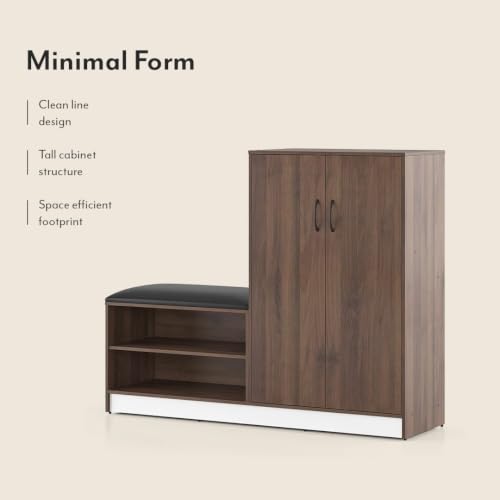 Image of Urban Ladder Alex 21 Pair Shoe Cabinet with Seating | Closed Shoe Rack with Doors | Classic Walnut Finish