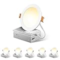 FREELICHT 6 Pack 4 Inch 5CCT Ultra-Thin LED Recessed Ceiling Light with Junction Box, 2700K/3000K/3500K/4000K/5000K Selectable, 700LM Brightness, Dimmable Canless Wafer Downlight, 10WEqv90W-ETL&FCC