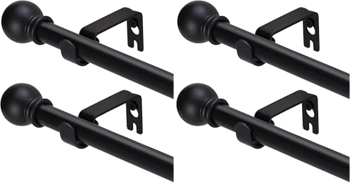 Image of 4 Pack Black Curtain Rods for windows 32 to 62 inch, 5 /8 inch Splicing Heavy Duty Metal Curtain Rod Set with Brackets
