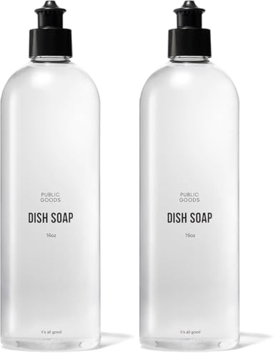 Image of Public Goods Natural Dish Soap | Kitchen Soap | Plant-Based & Vegan Friendly | Clear Dish Detergent Liquid | Concentrated Formula | Made in USA | Mandarin Basil | 16 Fl Oz (Pack of 2)