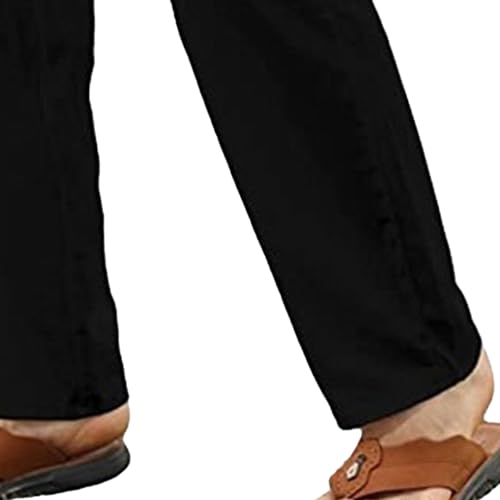 Men's Drawstring Elastic Waist Solid Hiking Pants Linen Slim Fit Yoga Trousers Summer Beach Outdoor Pants4