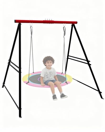 Porch Swing Stand Frame for Both Kids and Adults,440Lbs Heavy-Duty Metal A-Frame for Swing Sets for Backyard (Frame Only) (Red)