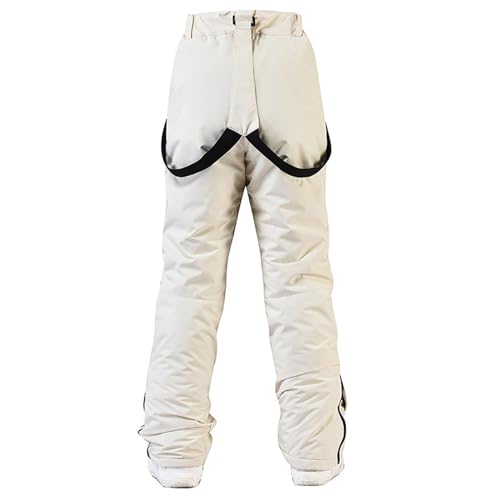 Pantalones de esquí con aislamiento térmico para mujer, impermeables, resistentes al viento, con forro polar, overol cálido de snowboard para esquí, beige, L - imagen 6